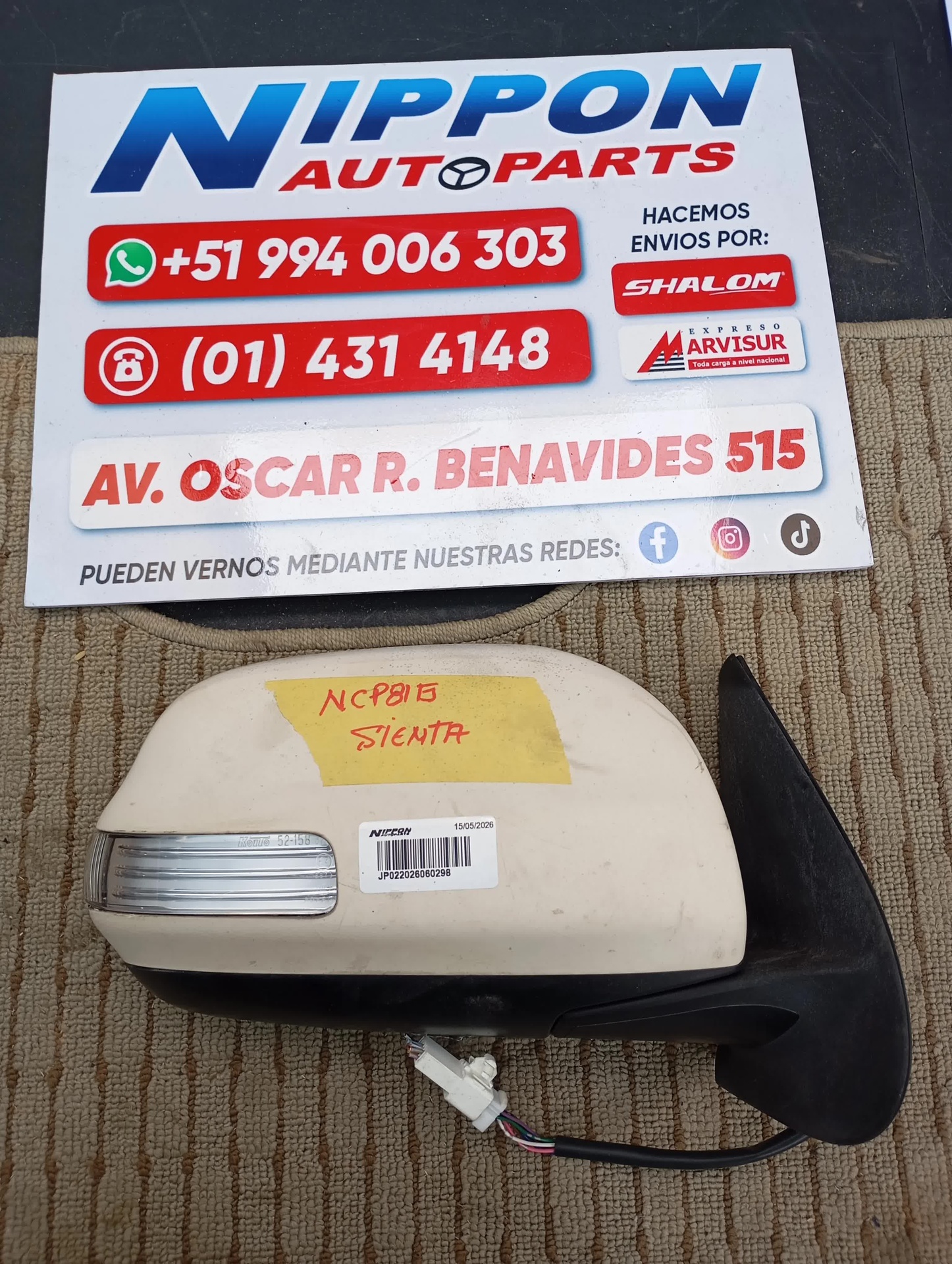 ESPEJO DE PUERTA TOYOTA SIENTA 2003-2015 NCP81G NCP85G RH 7746