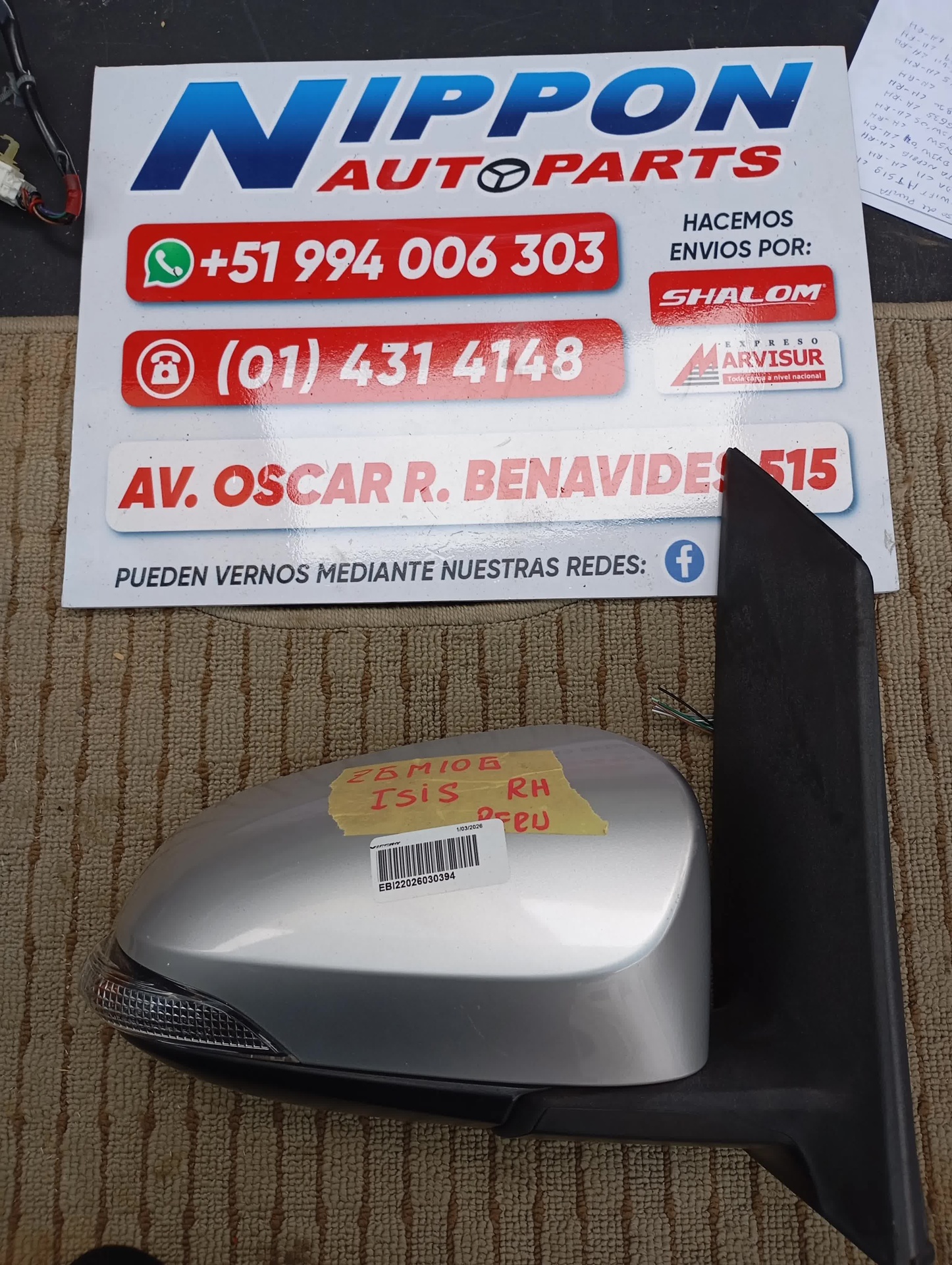 ESPEJO DE PUERTA TOYOTA ISIS 2004-2017 ZGM10 ZGM11 RH 8118 USADO